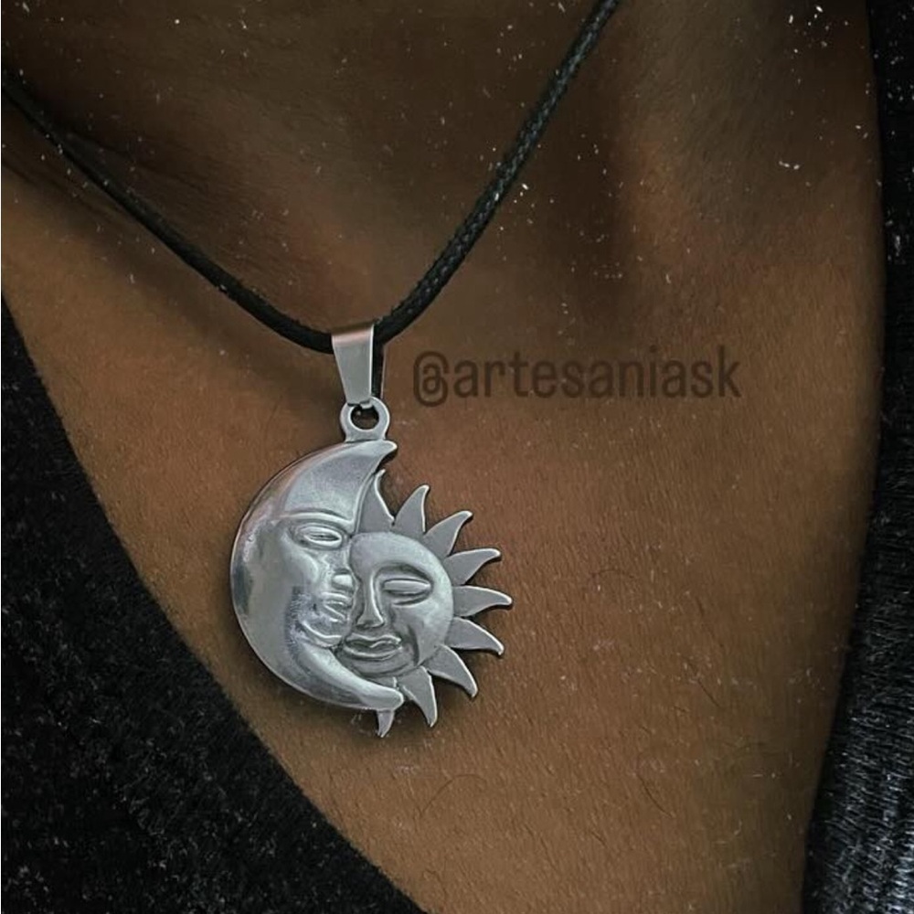 Silver Sun and Moon Pendant Necklace